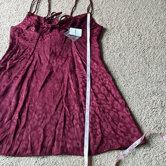 NWT Intimately Free People Bow-Dacious Wine Red Cheetah Print Mini Slip Dress - Picture 9 of 9
